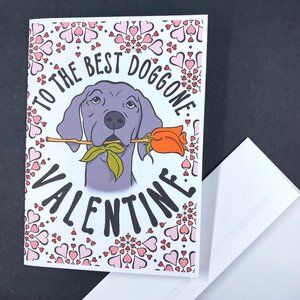 Weimaraner Dog Valentine's Day Card + Self Seal Envelope, Handmade Gift